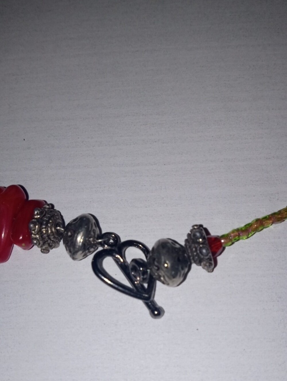 Red Accent Black Beaded Women’s Necklace with Heart Toggle - Picture 4 of 5